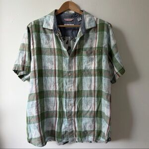Tommy Bahama Mens XL Plaid Button Up Shirt Short Sleeve Hawaiian Contrast Print
